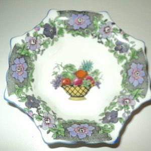 Vintage England Cauldon China Octagon-Shaped Trinket Bowl SMALL 4 1/2" Floral